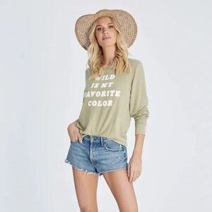 Wildfox Wild Is My Favorite Color Olive Green Baggy Beach Jumper Women's Size M